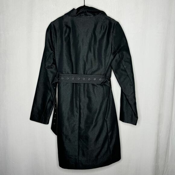 BANANA REPUBLIC / black belted fleece lined long trench coat jacket / S - Picture 2 of 9